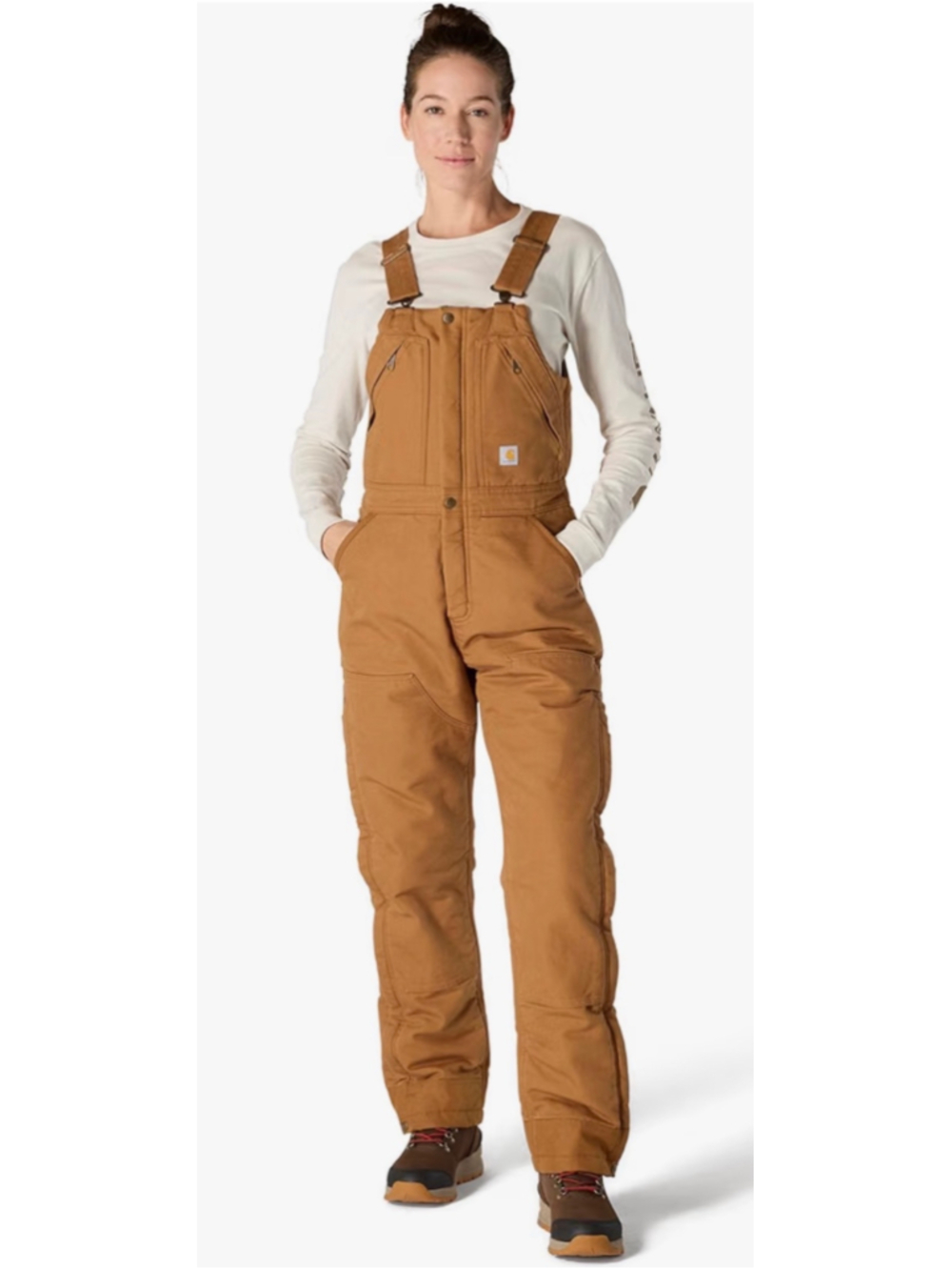 New Carhartt Women's Loose Fit Washed Duck Insulated Biberall Overalls 1x Brown
